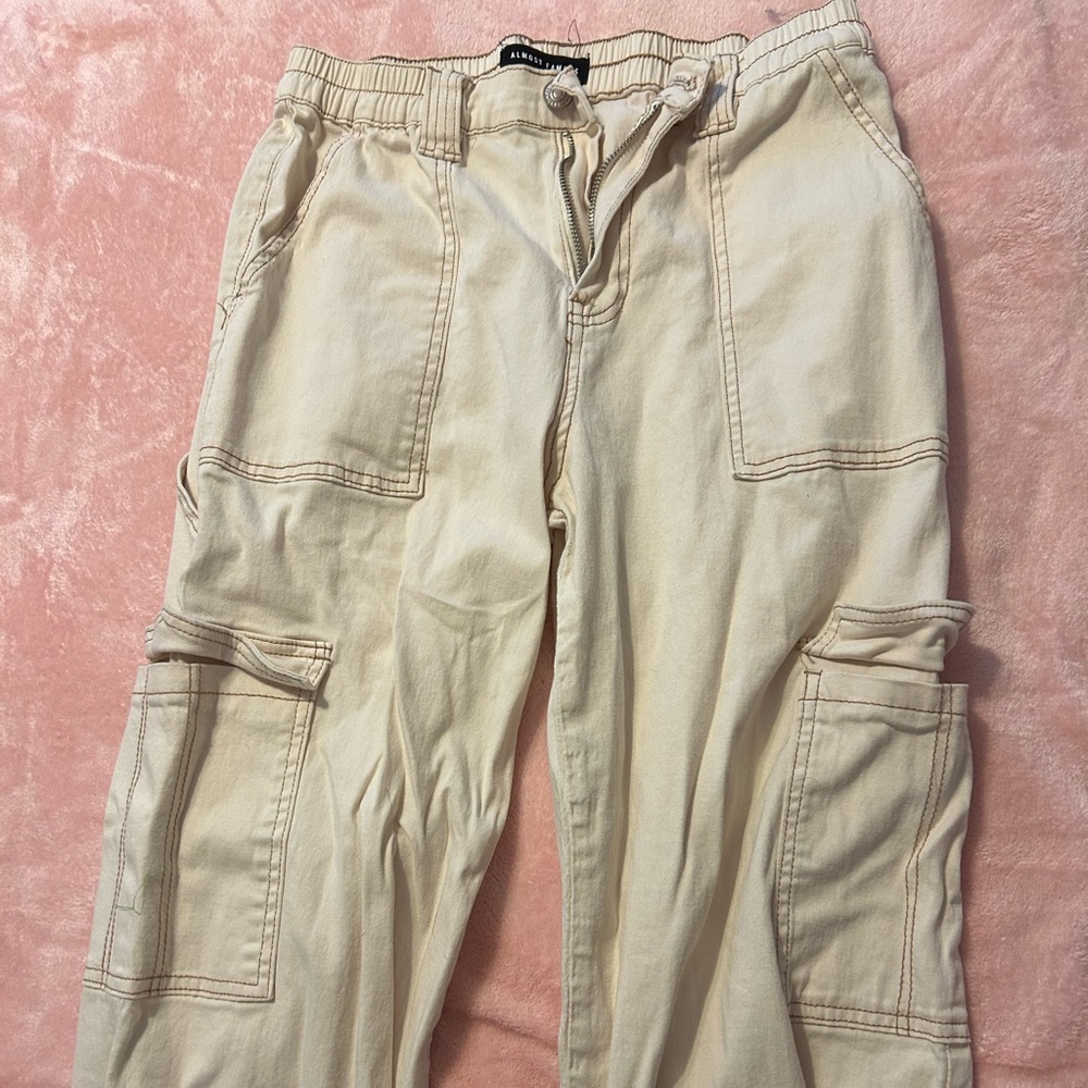 Almost Famous Cream Cargo Pants